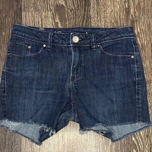 dark Denim Blue Women's Shorts with a raw hem